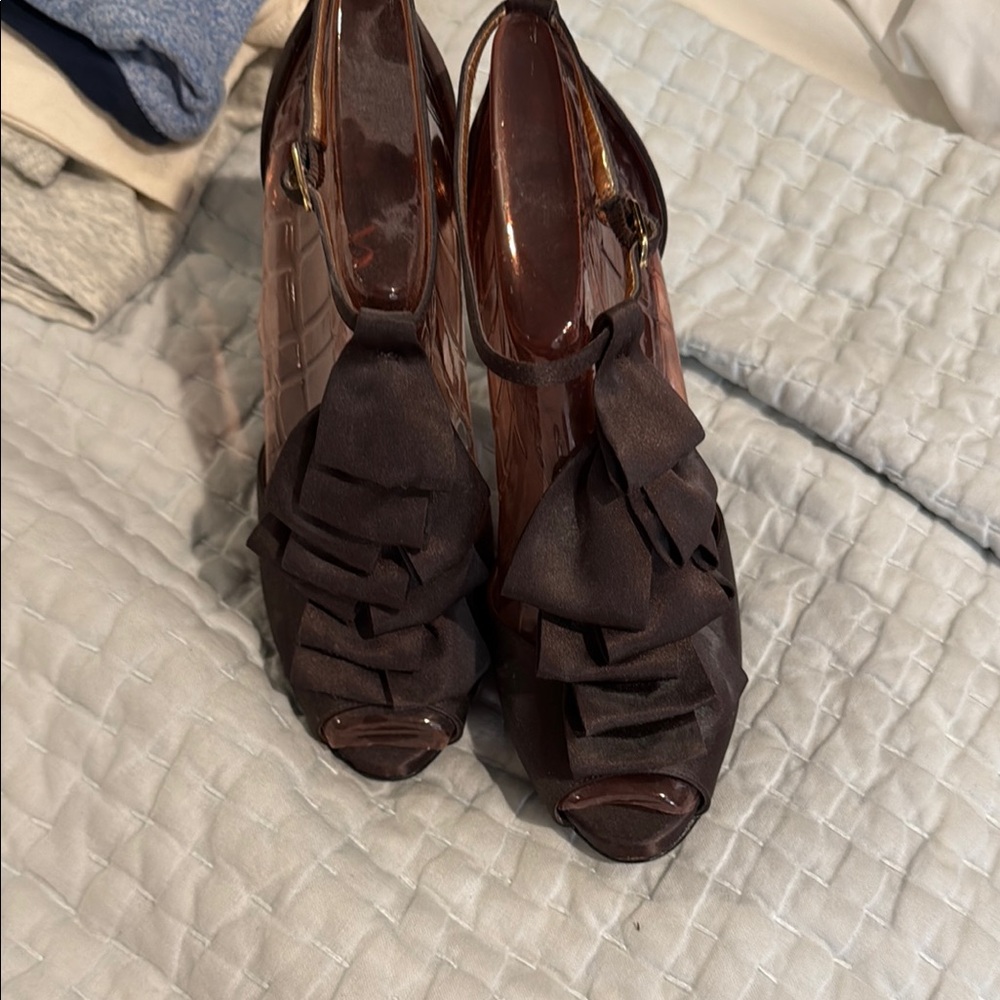 Nina Brown Leather Heels with Intricate Straps
